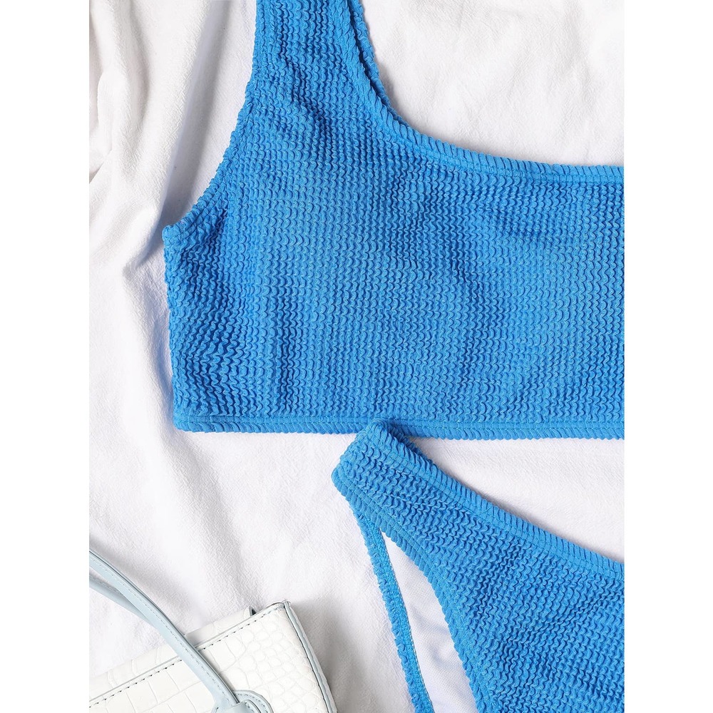 Textured One Shoulder Bikini Swimsuit white - Picture 11 of 12